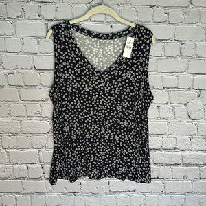 Women’s Loft Navy and White Floral V-Neck Tank Top Size Large